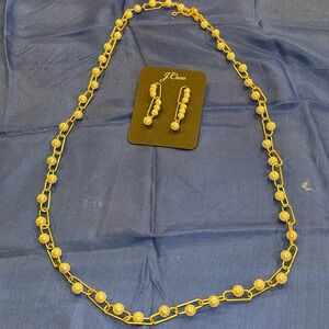 New J Crew Necklace Earring Set Faux Pearl Gold tone